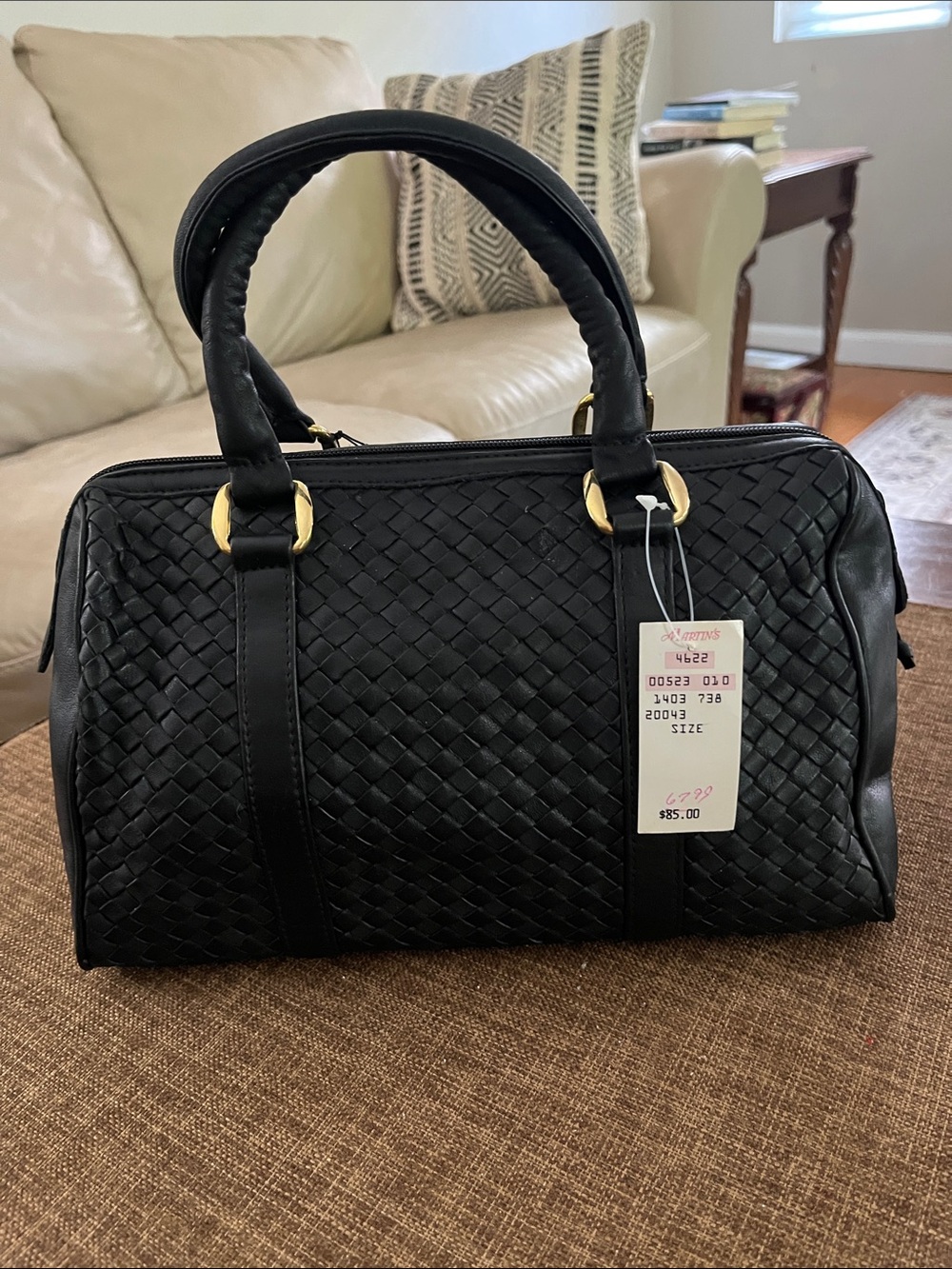 VINTAGE GANSON Woven Top-Handle Satchel Handbag in Black